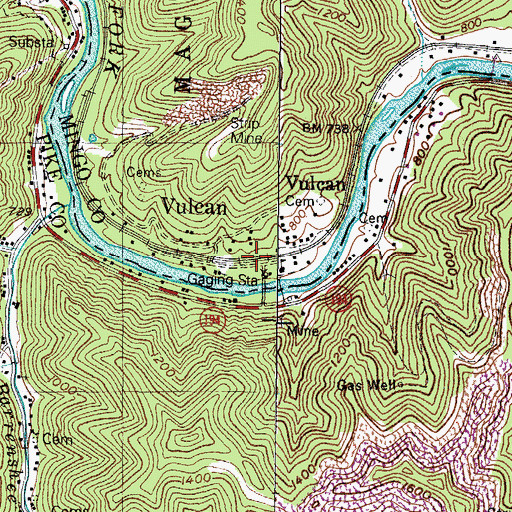 Topographic Map of Vulcan, WV