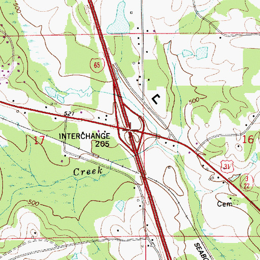 Topographic Map of Interchange 205, AL