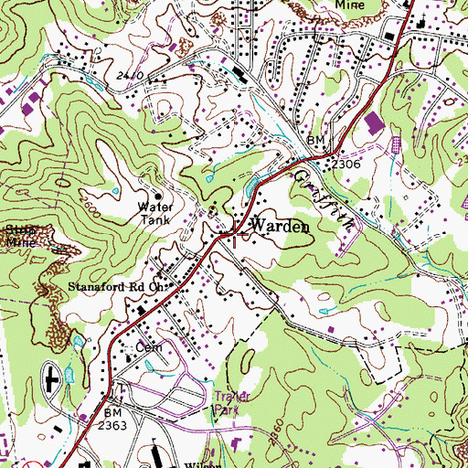 Topographic Map of Warden, WV
