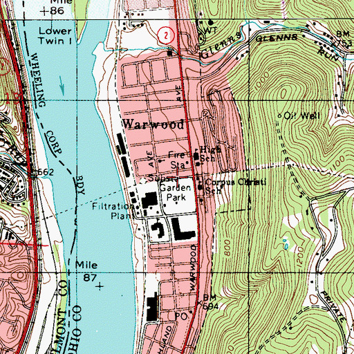 Topographic Map of Warwood, WV