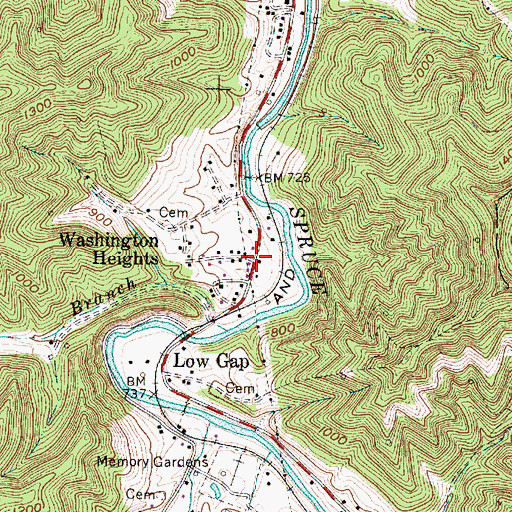Topographic Map of Washington Heights, WV