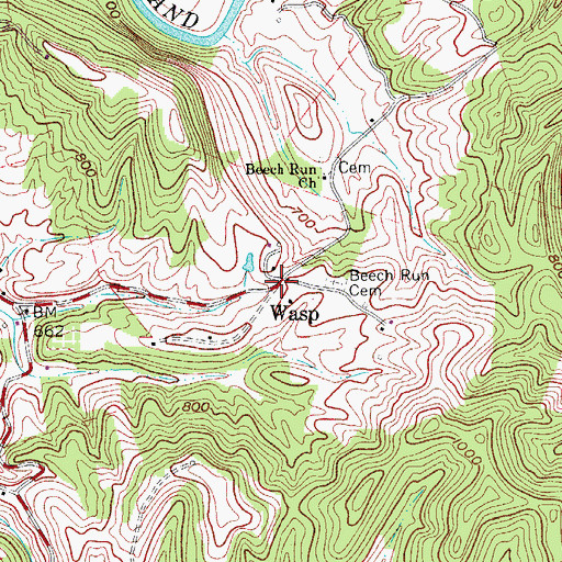 Topographic Map of Wasp, WV