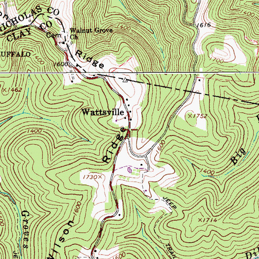 Topographic Map of Wattsville, WV