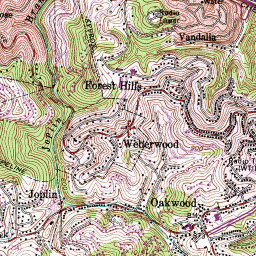 Topographic Map of Weberwood, WV