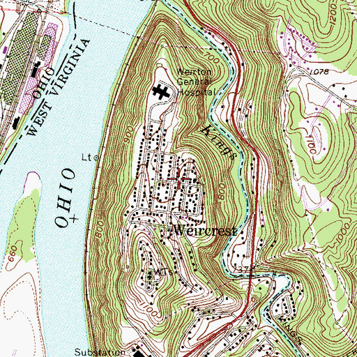 Topographic Map of Weircrest, WV