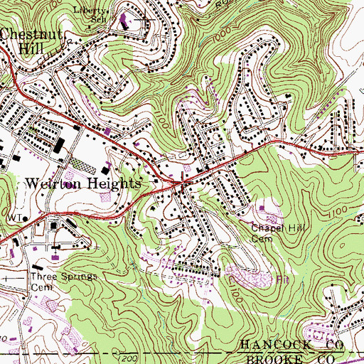Topographic Map of Weirton Heights, WV
