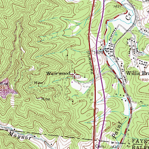 Topographic Map of Weirwood, WV