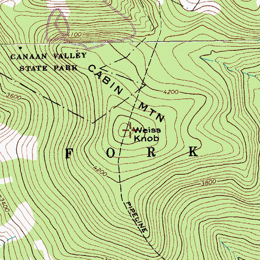 Topographic Map of Weiss Knob, WV