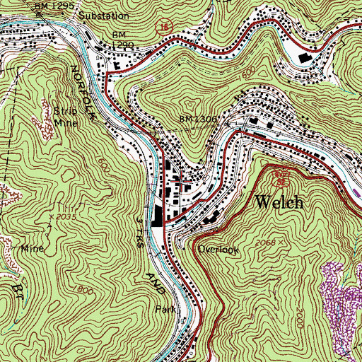 Topographic Map of Welch, WV