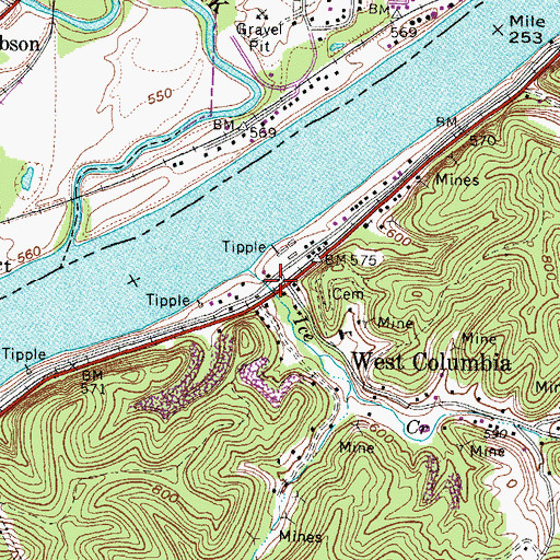 Topographic Map of West Columbia, WV