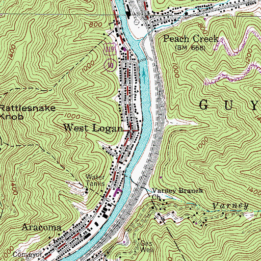 Topographic Map of West Logan, WV