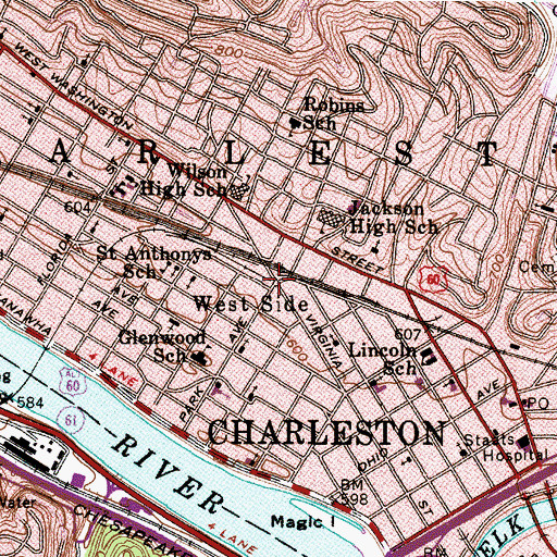 Topographic Map of West Side, WV