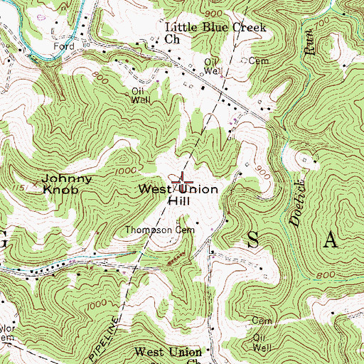 Topographic Map of West Union Hill, WV