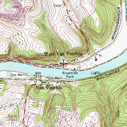 Topographic Map of West Van Voorhis, WV