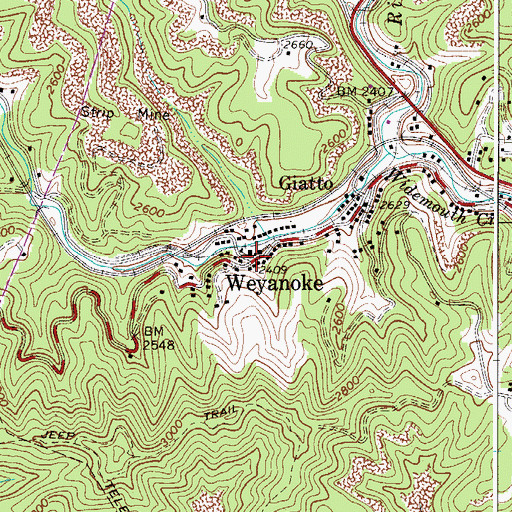 Topographic Map of Weyanoke, WV