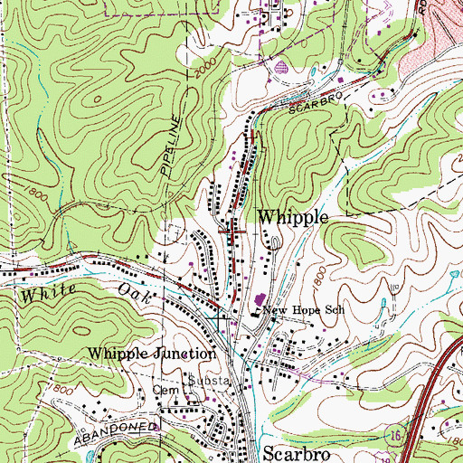 Topographic Map of Whipple, WV