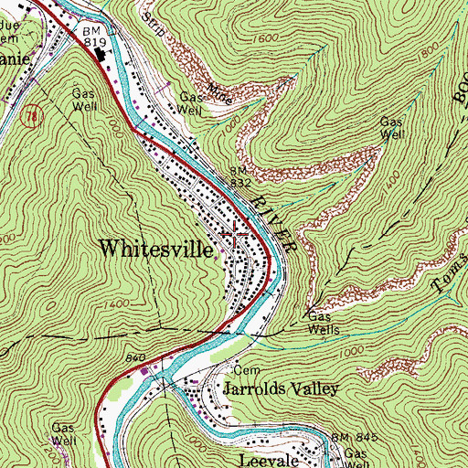 Topographic Map of Whitesville, WV