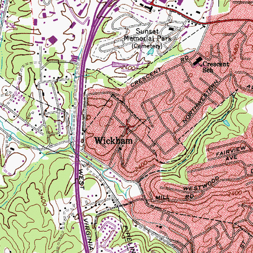 Topographic Map of Wickham, WV