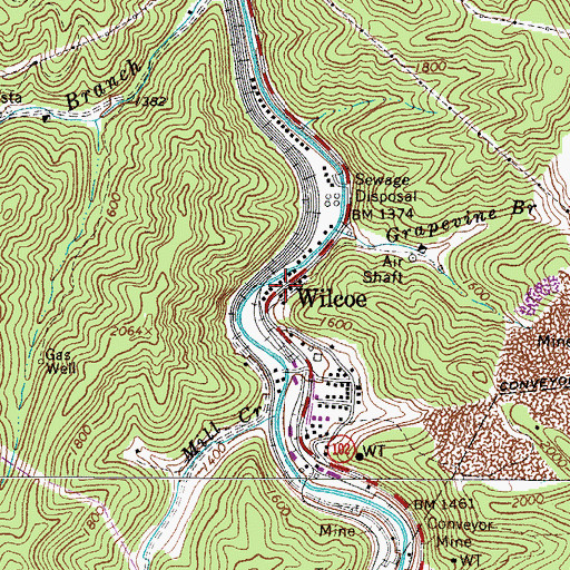 Topographic Map of Wilcoe, WV