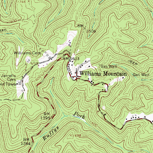 Topographic Map of Williams Mountain, WV