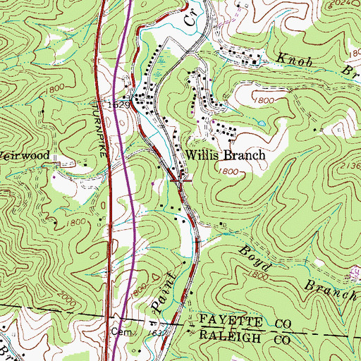 Topographic Map of Willis Branch, WV