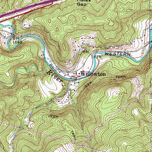 Topographic Map of Willowton, WV