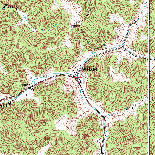 Topographic Map of Wilsie, WV