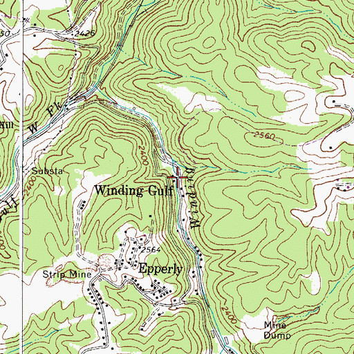 Topographic Map of Winding Gulf, WV