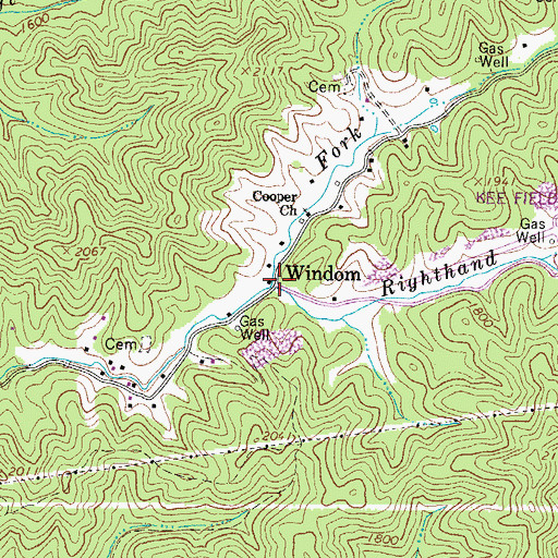 Topographic Map of Windom, WV