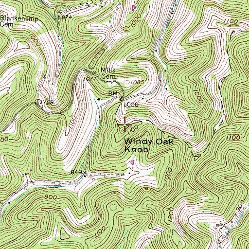 Topographic Map of Windy Oak Knob, WV