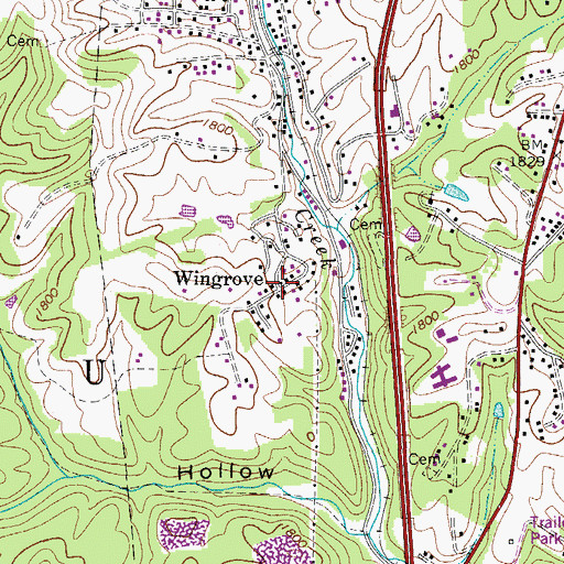 Topographic Map of Wingrove, WV