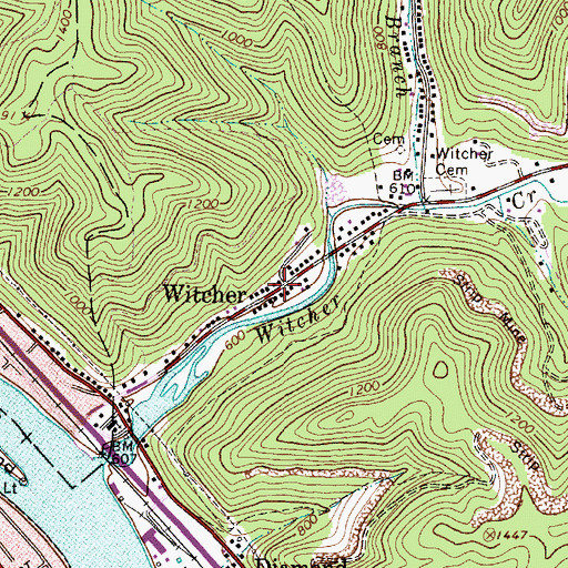 Topographic Map of Witcher, WV