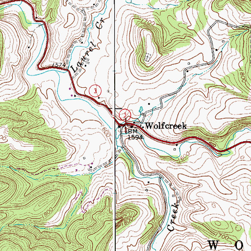 Topographic Map of Wolfcreek, WV