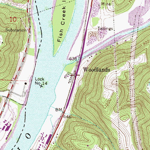Topographic Map of Woodlands, WV
