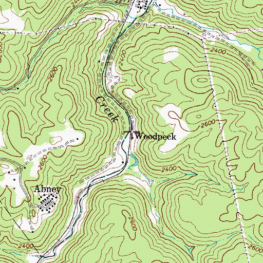 Topographic Map of Woodpeck, WV
