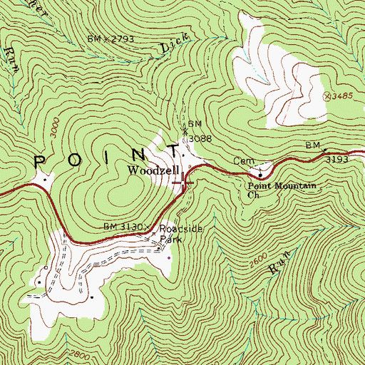 Topographic Map of Woodzell, WV