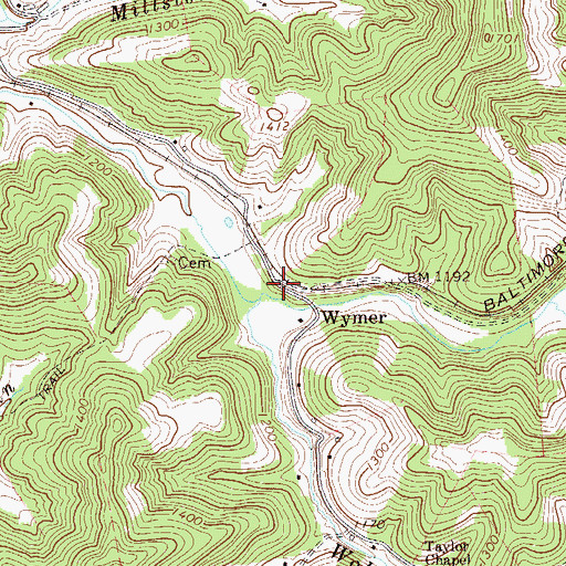 Topographic Map of Wymer, WV