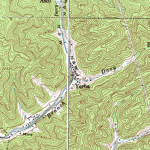 Topographic Map of Yerba, WV