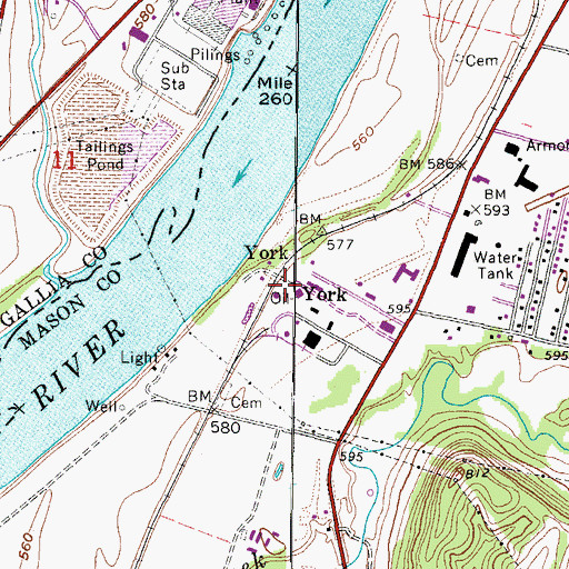 Topographic Map of York, WV