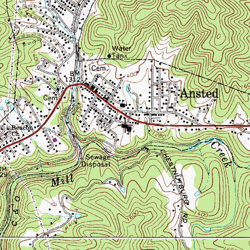Topographic Map of Ansted Middle School, WV