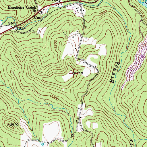 Topographic Map of Betty Bell Knob, WV
