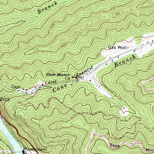 Topographic Map of Cane Branch School (historical), WV