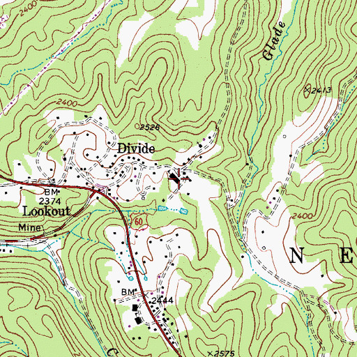 Topographic Map of Divide Elementary School, WV