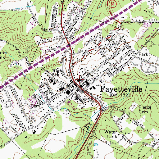 Topographic Map of Fayette County Courthouse, WV