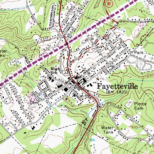 Topographic Map of Fayette County Courthouse, WV