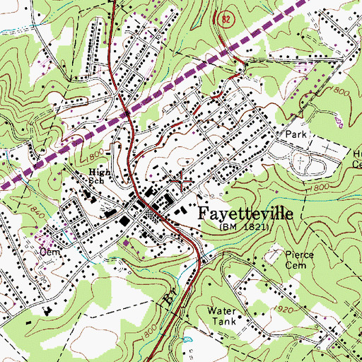 Topographic Map of Fayetteville Baptist Church, WV