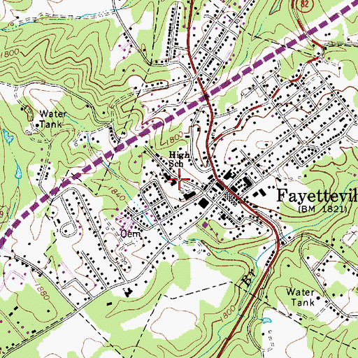 Topographic Map of Fayetteville Middle School (historical), WV