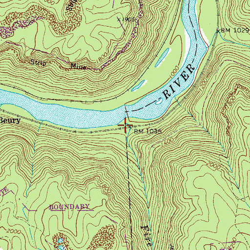 Topographic Map of Fire Creek (historical), WV