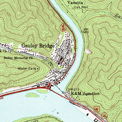 Topographic Map of Gauley Bridge Middle School (historical), WV