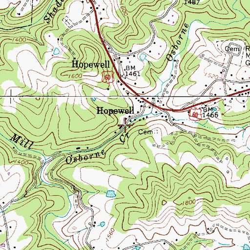 Topographic Map of Hopewell Baptist Church, WV